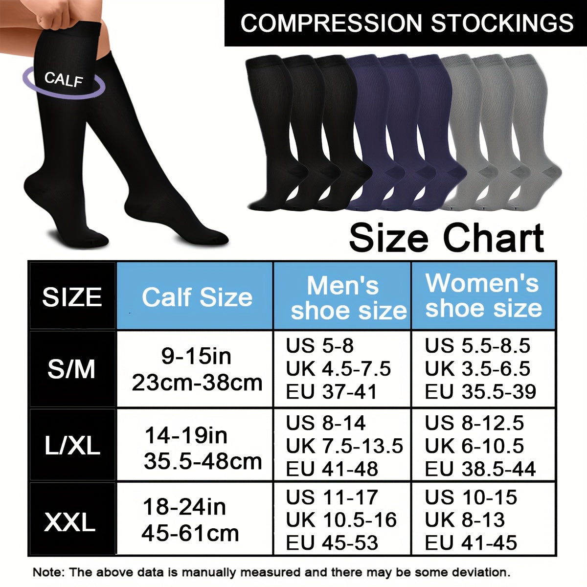 6 pairs of comfortable and breathable compression socks for men and women, perfect for sports like running, cycling, basketball, football, and hiking.