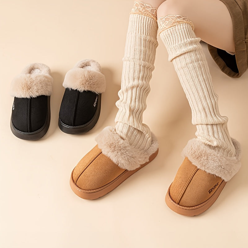 Winter season faux deer velvet slippers with sporty style, hand washable.