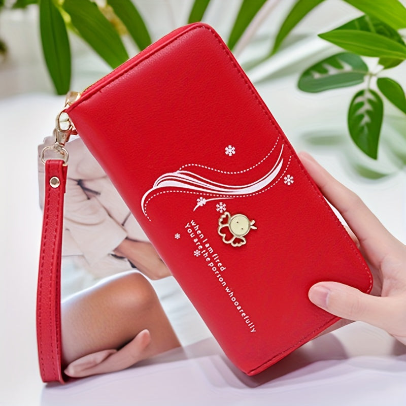 Women's long zipper wallet with phone holder, clutch, card & coin purse, stylish design.