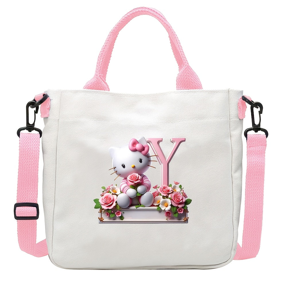 Sanrio Hello Kitty A-Z Letter Design Crossbody Bag with 26 Options, Cute Cartoon Pink, Large Capacity, Lightweight, Ideal for Daily Use.