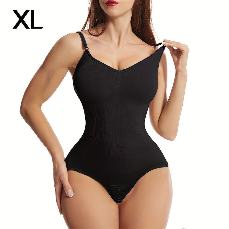 1pc Women's High Elasticity Shapewear Bodysuit with Backless, Tummy Control, Elastic Hip Lift, Full Bust Compression, Polyamide & Spandex fabric, Adjustable Straps, Plus Size, Sleeveless