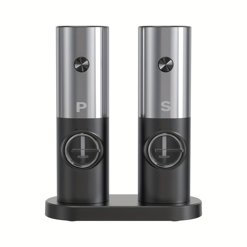 Get your hands on the convenient 2PC Electric Salt And Pepper Grinder Set with a storage base. This battery-powered set features automatic grinding with LED light, adjustable coarseness, and a one-hand one-button start. Made with high-quality ABS