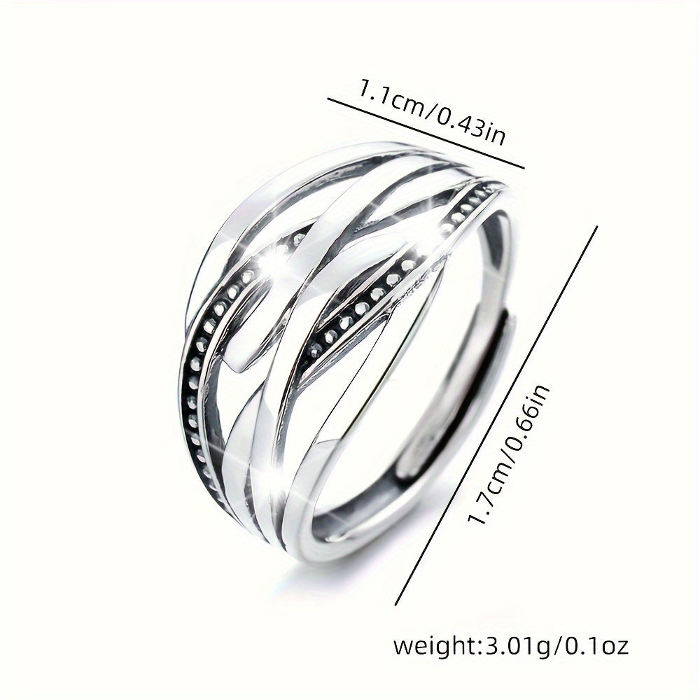 Sterling silver retro ring with multi-layer winding design, wide version and exaggerated style. This trendy unisex ring is suitable for both men and women, perfect for party gatherings. Weighing approximately 3.01g.