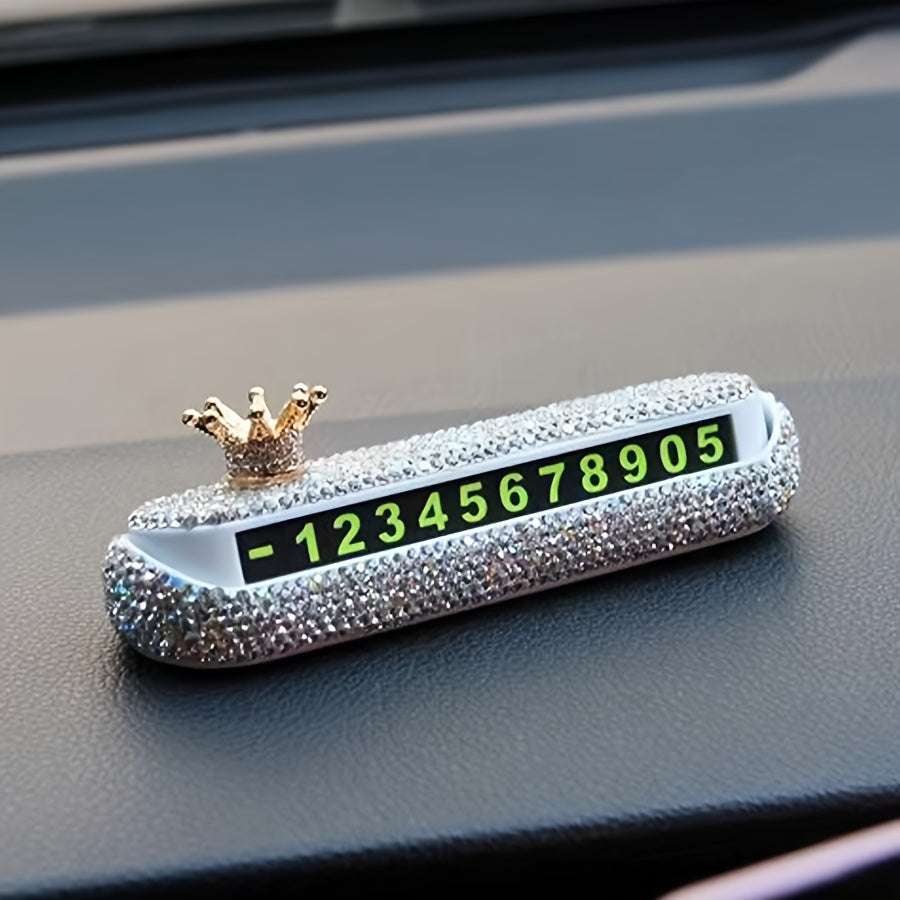 New Style Imitation Diamond Car Temporary Parking Plate for Women with included Phone Number.