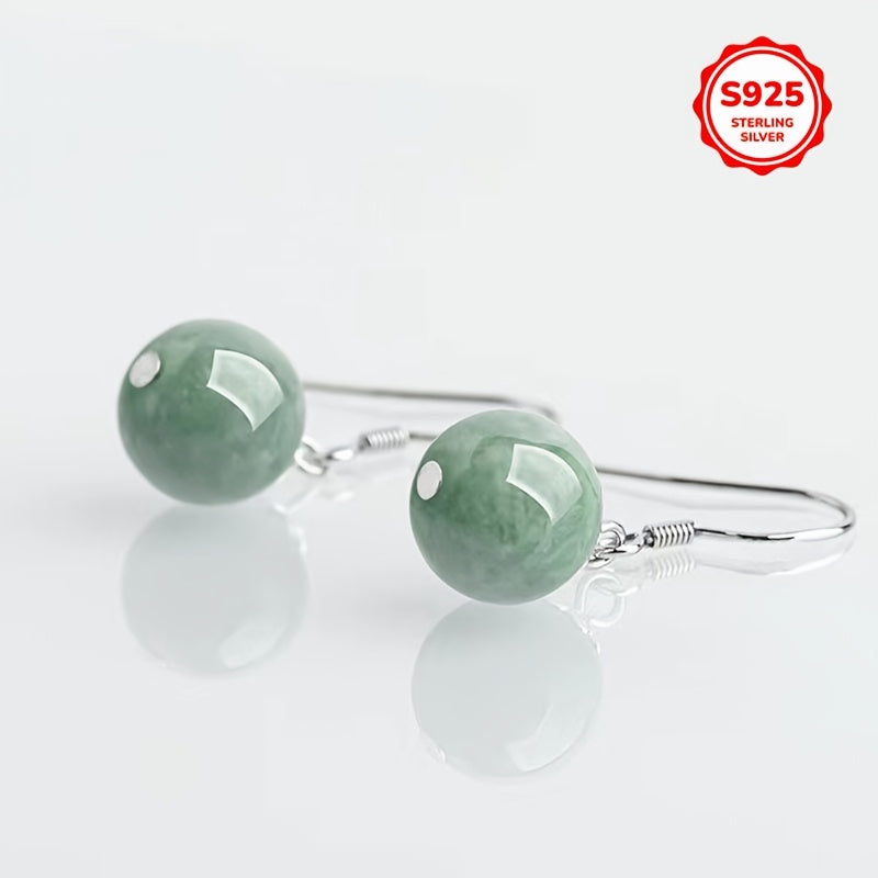 Luxurious Tribal Style Dangle Earrings with Synthetic October Birthstone Jade, S925 Sterling Silver Plated, Featuring Fashionable Imitation Jade Pendant. Perfect for Daily Wear or Gifting, Ideal accessory for Christmas Holiday Parties.