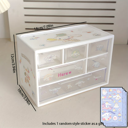 1pc Sanrio Desktop Storage Box with Six Compartments for Dormitory Bedroom Tables.