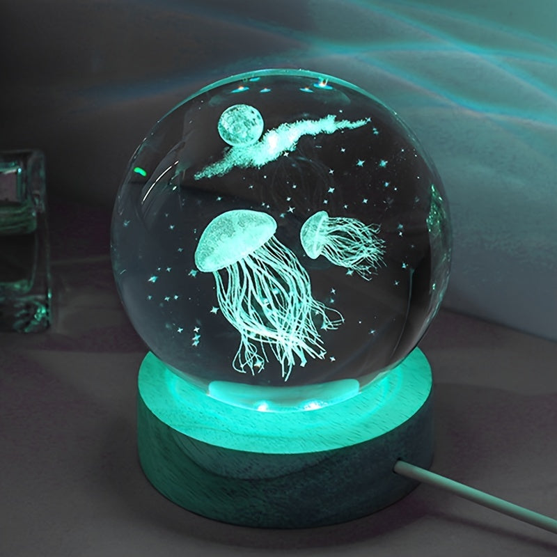 3D Dream Jellyfish Laser Engraved Crystal Ball LED Night Light - Perfect Creative Birthday Gift for Girlfriend, Classmate, or Wife.