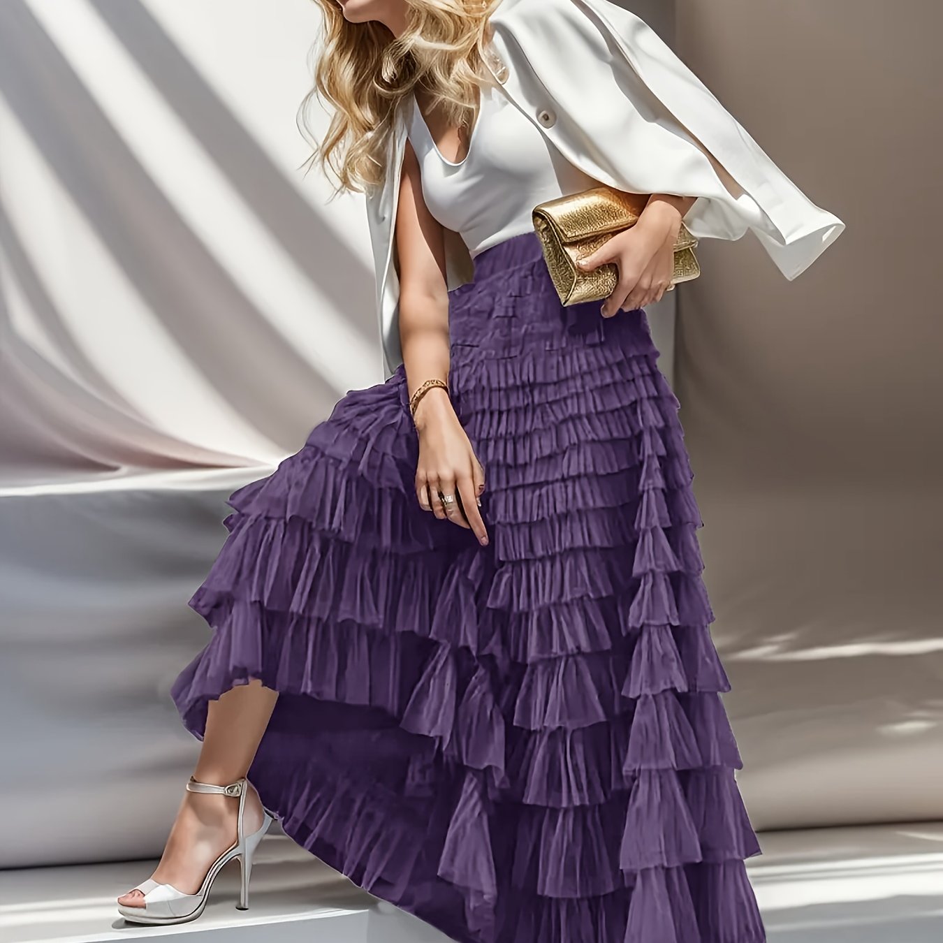 Multilayer Ruffles Tulle Skirt for Spring and Summer.