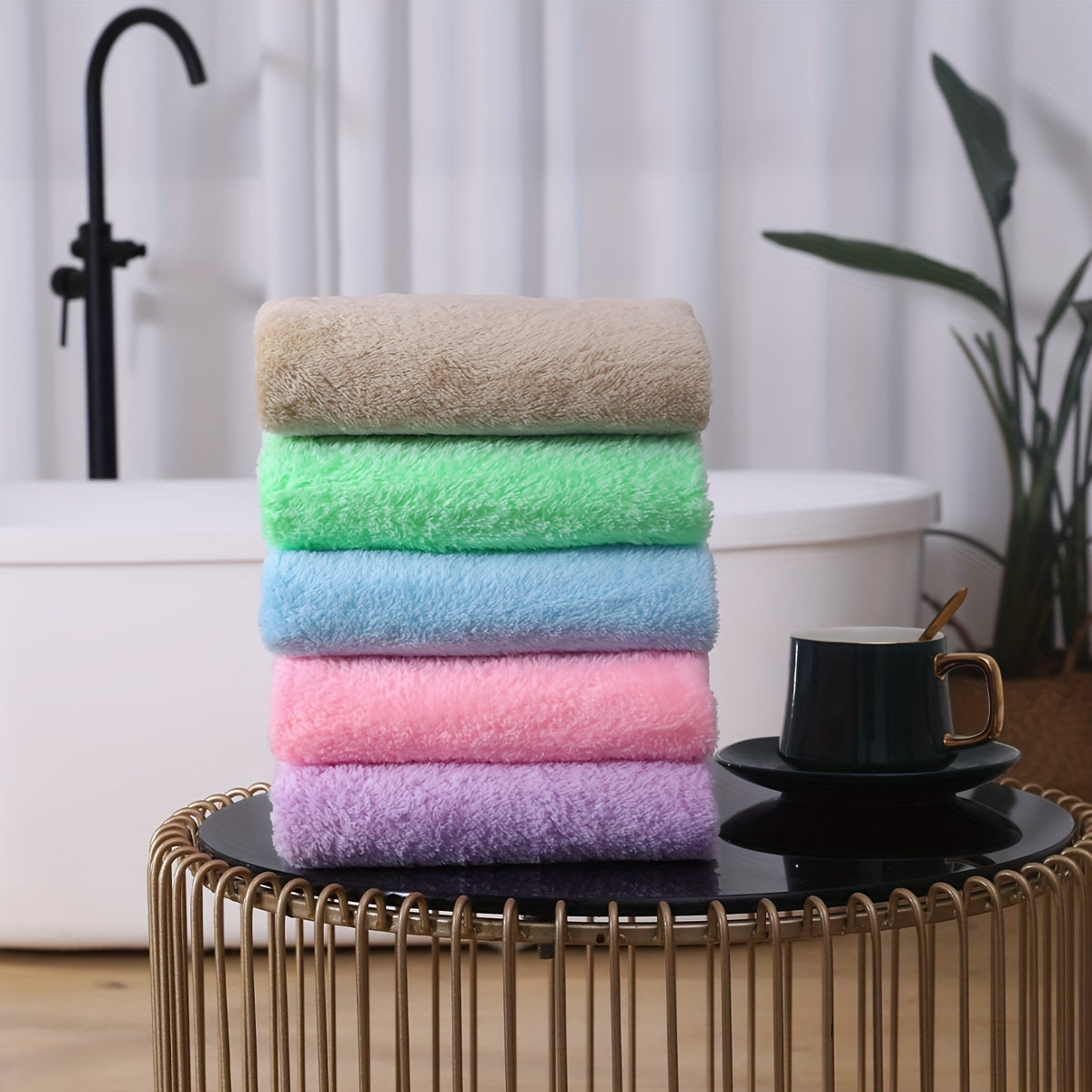 Set of 5 soft polyester hand towels, quick-drying and absorbent for bathroom or spa use, unscented.