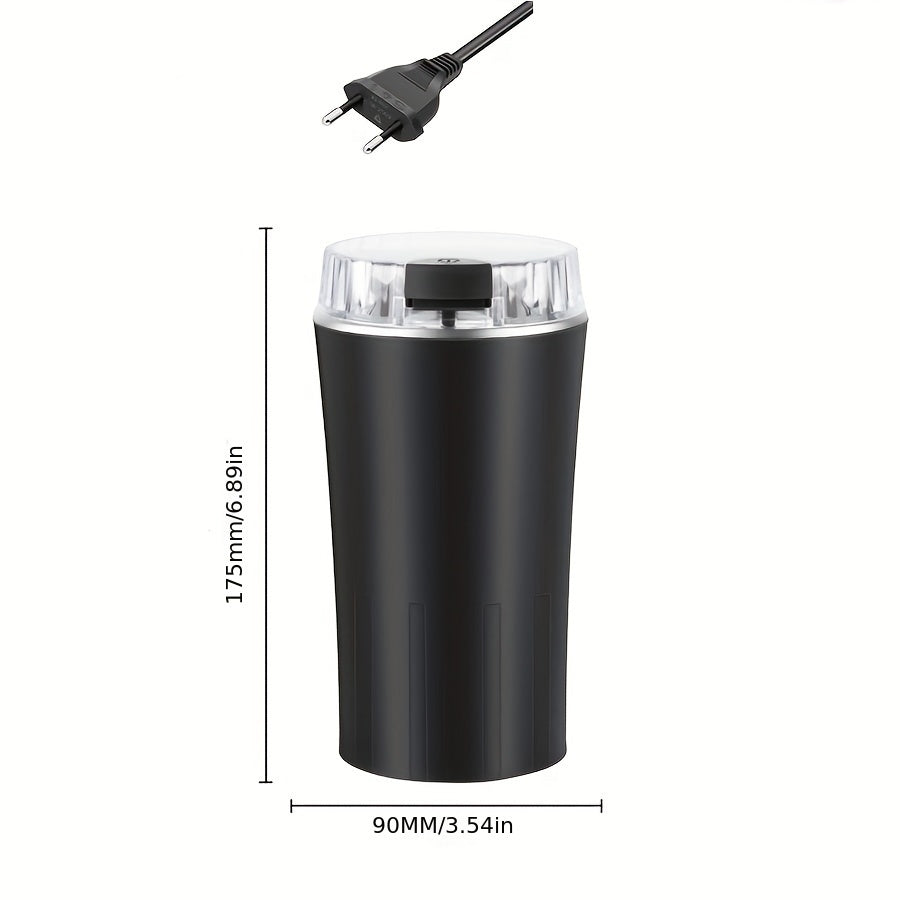 Compact electric coffee grinder with 80-gram capacity for dry grinding.