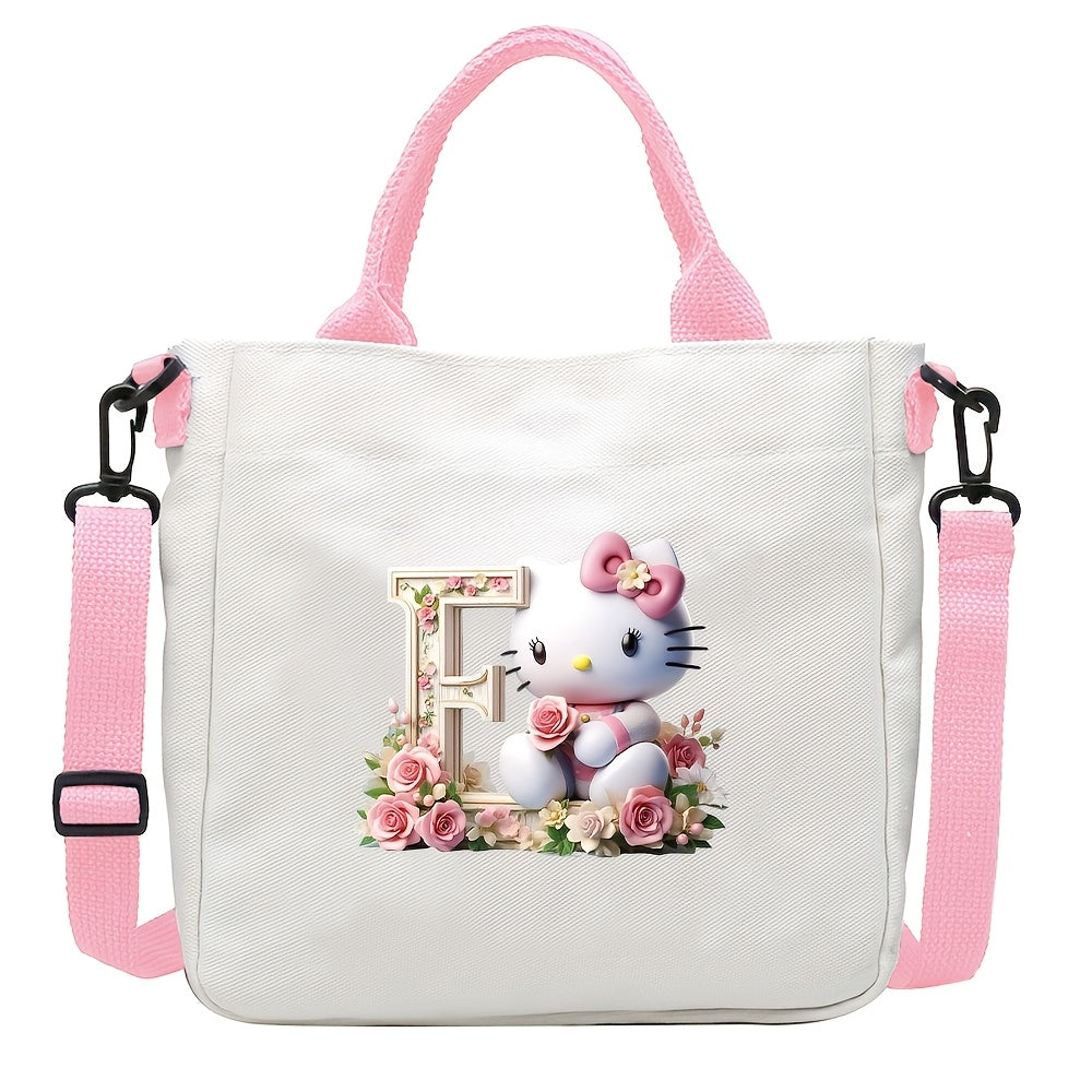 Sanrio Hello Kitty A-Z Letter Design Crossbody Bag with 26 Options, Cute Cartoon Pink, Large Capacity, Lightweight, Ideal for Daily Use.