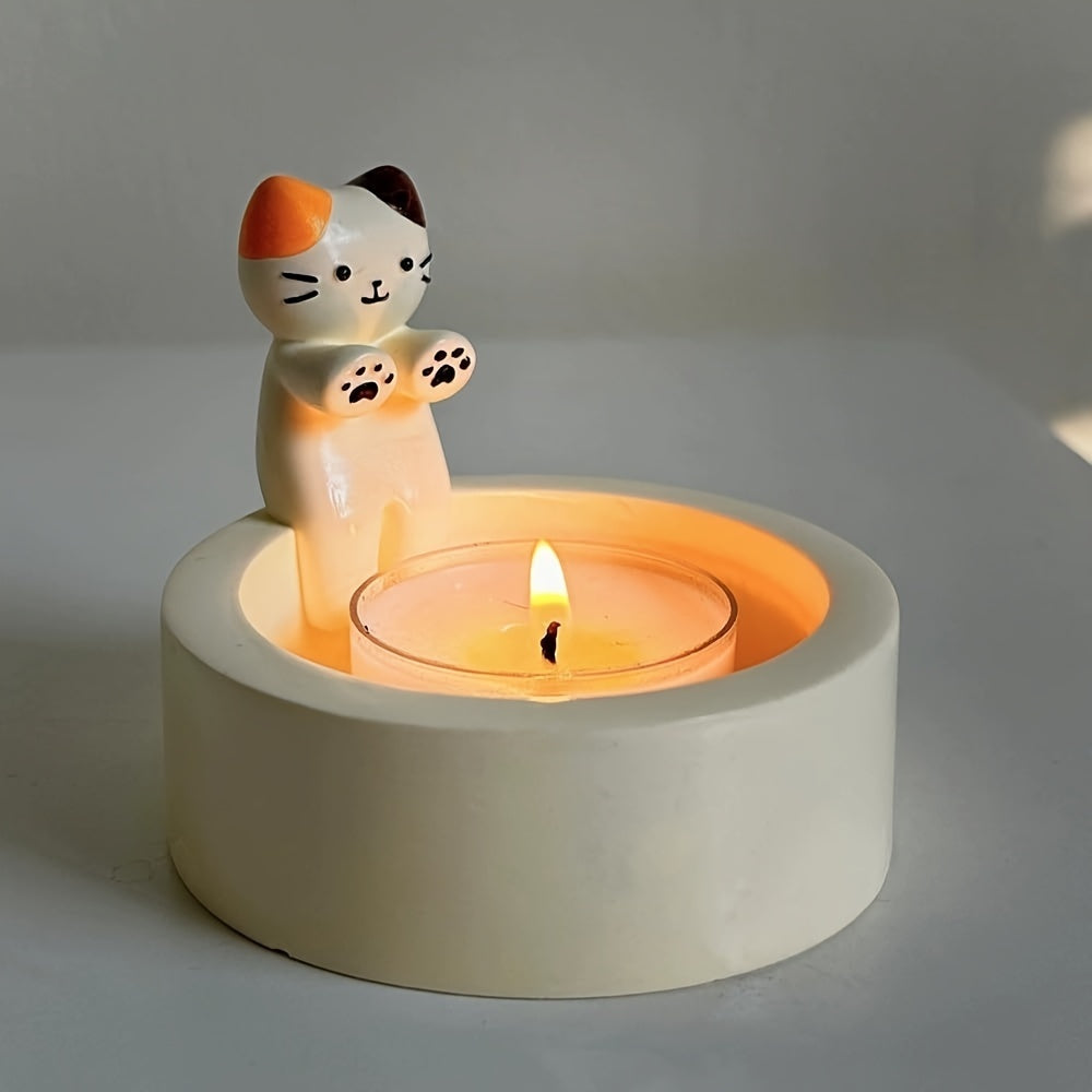 Kitten Candle Holder for Cat Lovers - Cute Cat Design with Warming Paws - Perfect for Room Decoration (Candles Not Included) - Ideal Christmas or Halloween Gift