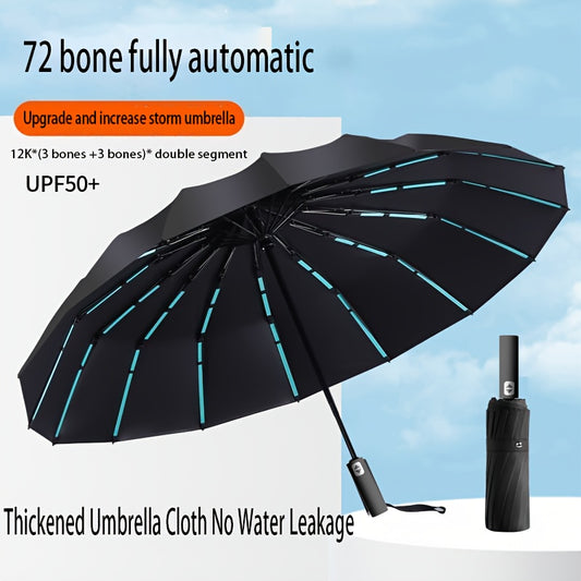 1Cp72 Strands Automatic Umbrella: 72 Reinforced Ribs, Unisex, Foldable, Portable, Durable UV Protection for All Weather