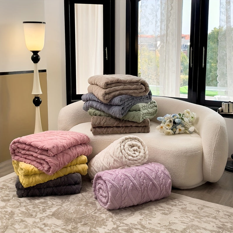 Stay cozy year-round with this modern Jacquard Chenille Bed Blanket. Crafted from soft, warm polyester, it features a striped pattern in mixed colors that adds a touch of style to any room. Machine washable for easy care, this blanket is ideal for the