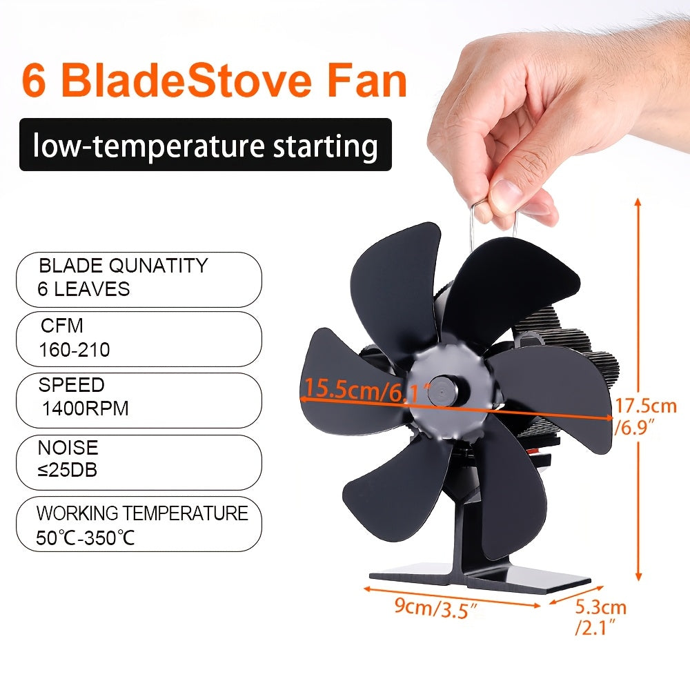 Portable aluminum heat distribution system for indoor air circulation, no power required - introducing the Hormy 6-Blade Fireplace Fan.