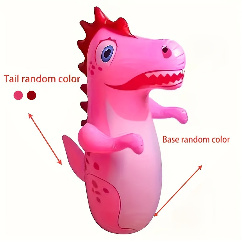 Inflatable dinosaur punching bag for kids, made of durable PVC, suitable for ages 3-6, for outdoor exercise and play. Available in yellow, green, and rose red.