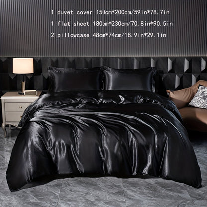 Luxurious 4-piece Satin Bedding Set with zip closure - perfect for home, guest rooms, and hotels.