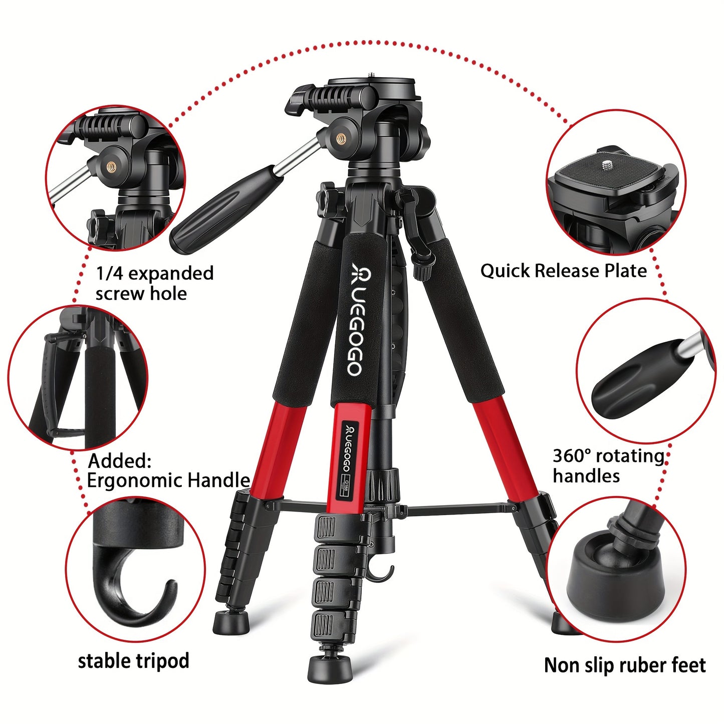 Lightweight digital SLR tripod camera stand with detachable gimbal and reinforced aluminum alloy construction, ideal for live streaming.