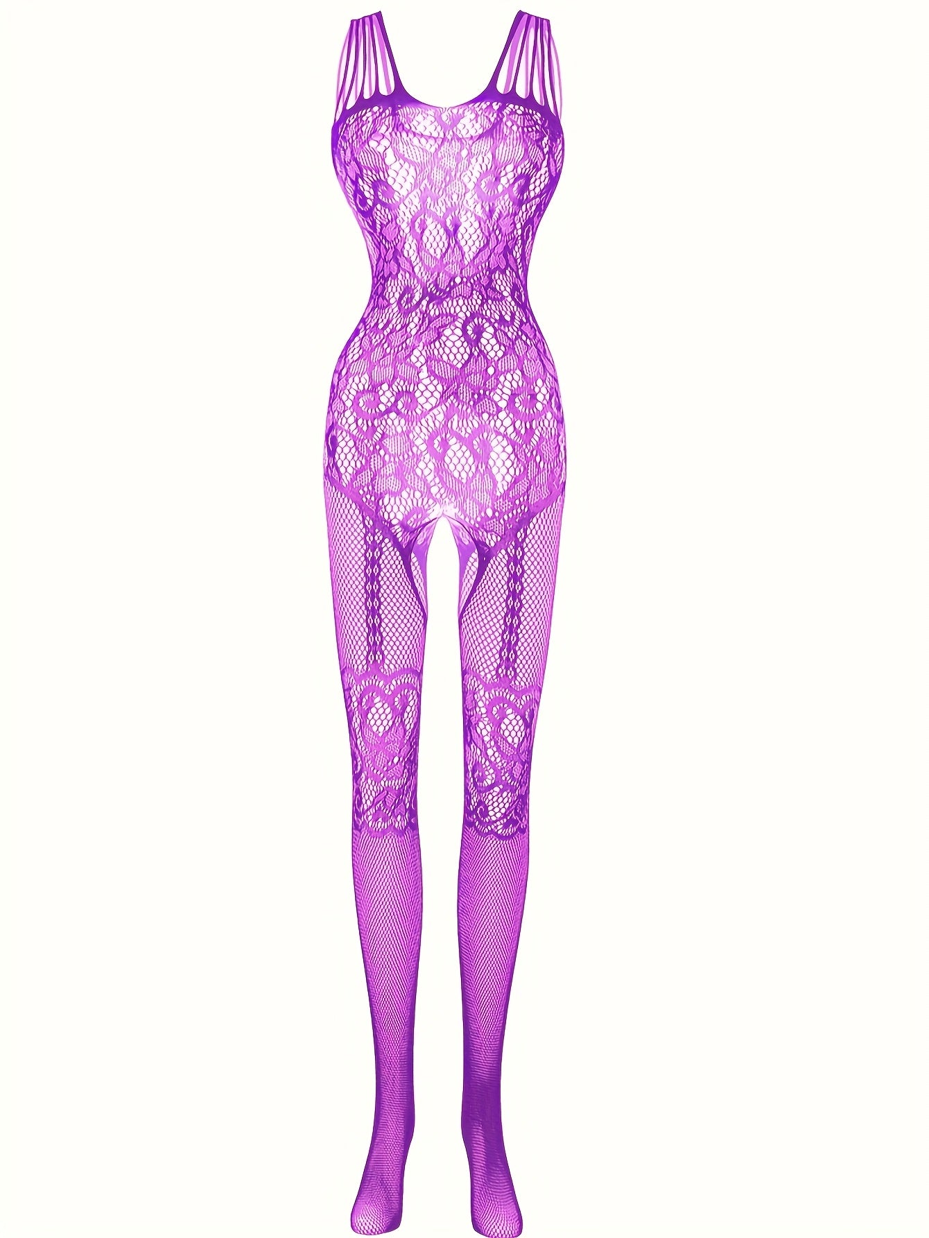 Plus size sexy bodystocking with jacquard design and open crotch, made of polyamide and spandex. Perfect for date night or Valentine's gift.