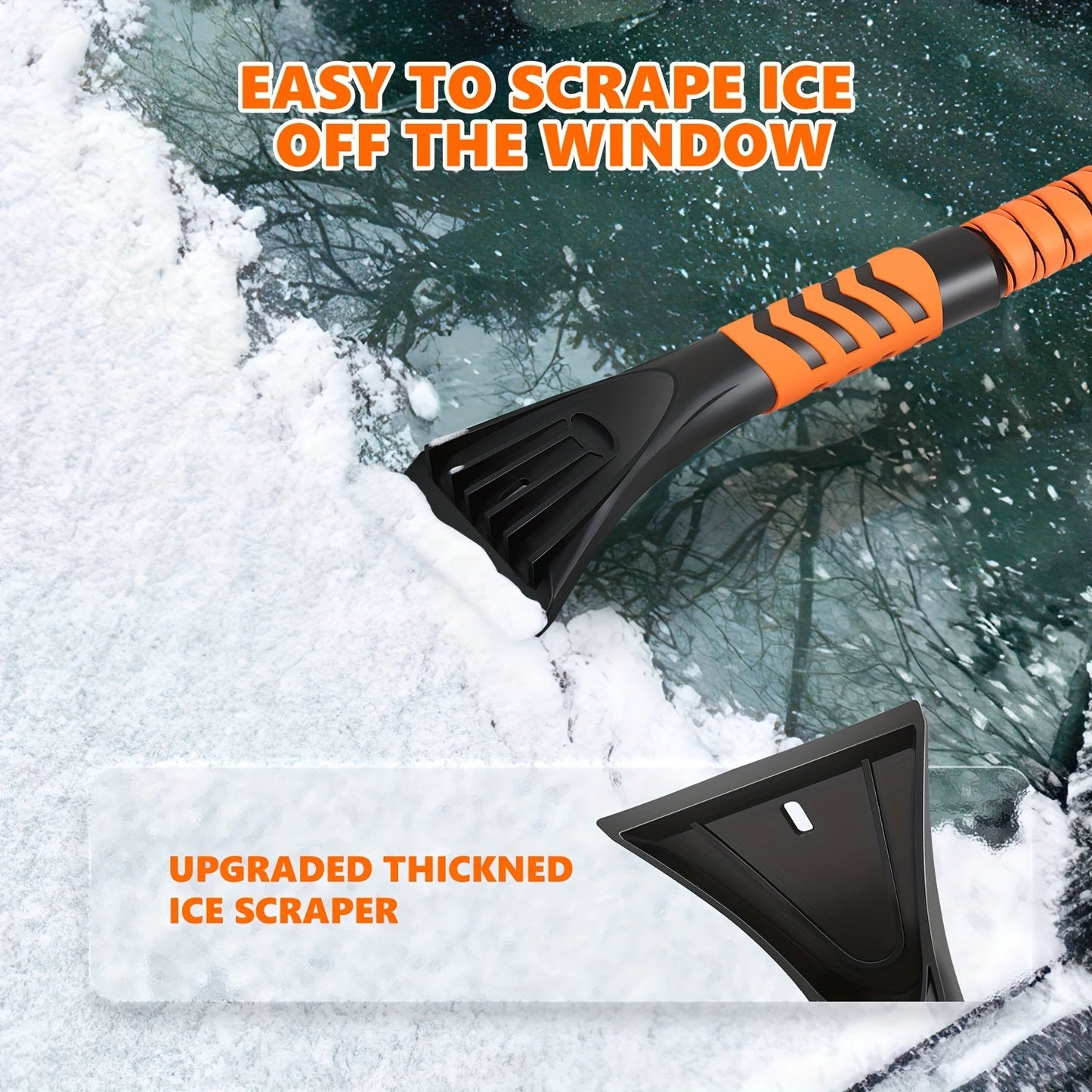 Winter Snow Broom with Extendable Snow Shovel, Car Glass Scraper, and Non-Slip Warm Gloves. PVC Soft Bristle Ice Scraping Tool for Heavy Snow. Outdoor Cleaning Accessory. Pack of 4pcs. Length: 109.98cm.