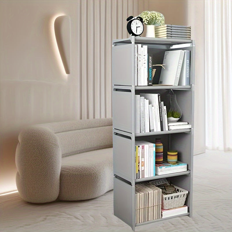 Compact metal bookshelf for home and office, easy assembly, vertical design with back panel, perfect for dorms and rental housing.