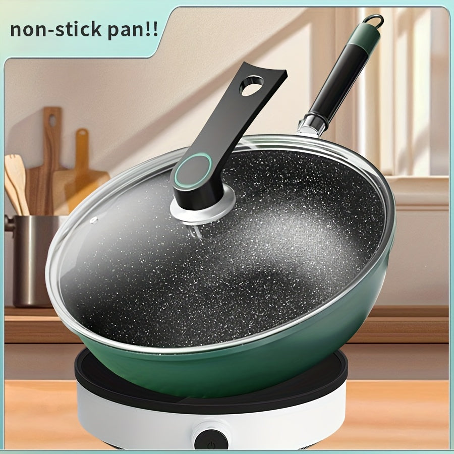 Durable Green Cast Iron Skillet with Non-Stick Coating and Lid - Suitable for All Stovetops, Easy to Clean, Rice Stone Finish, Available in Multiple Sizes