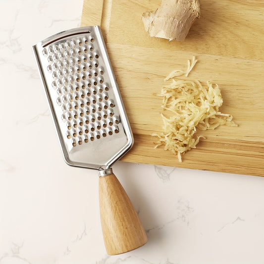 Stainless Steel Food Grater with Round Beech Wood Handle - Perfect for Grating Cheese and Other Foods in the Kitchen - Includes Cheese Planer and Kitchen Accessories