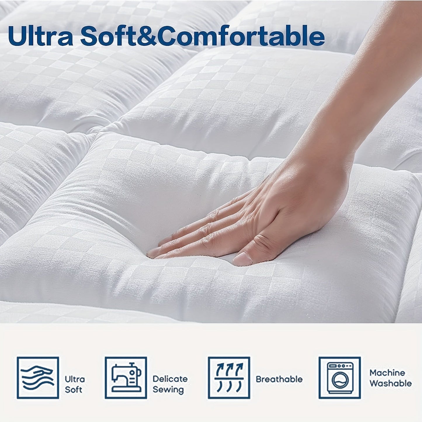 Mattress Topper for Back Relief - Cooling Extra Thick Pad Cover with Deep Pocket. Plush Pillow Top Overfilled with Polyester, Breathable Quilted Fitted Pad for 20.32-53.34 Cm Mattress.