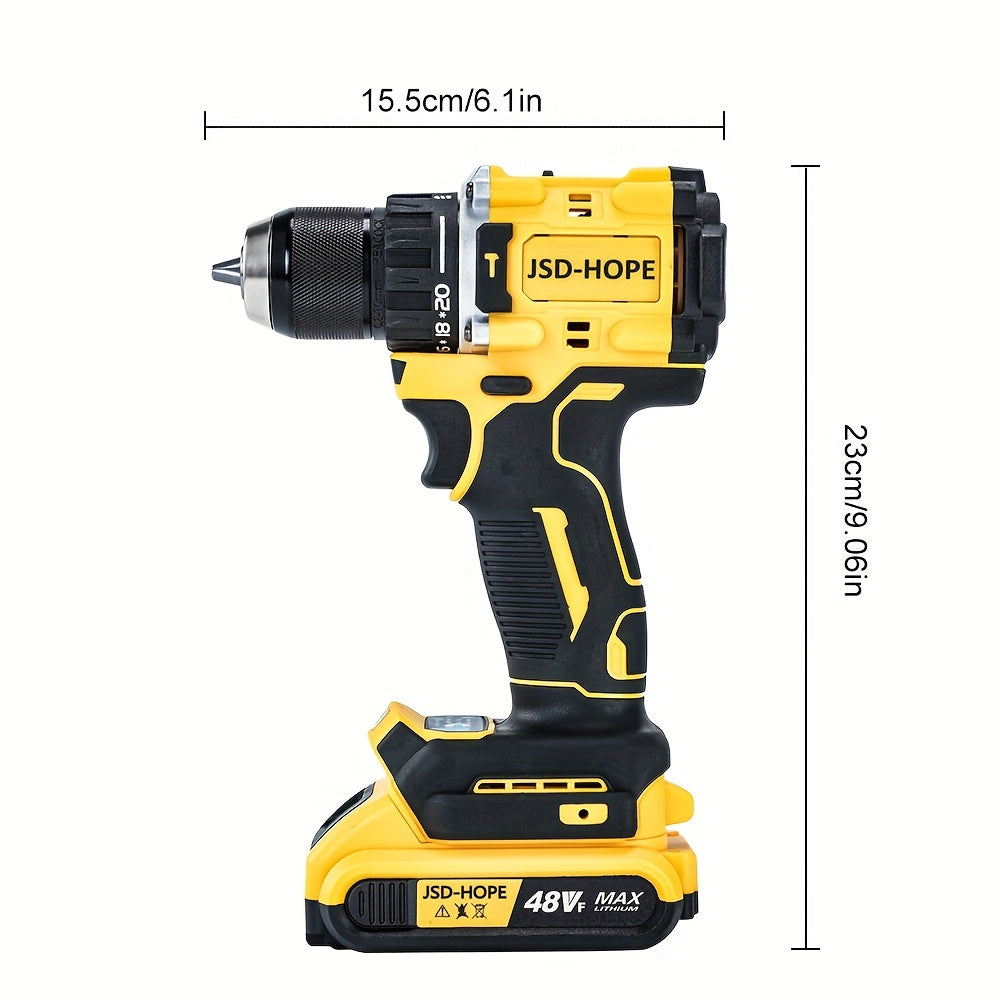 JSD-HOPE 21V-240V Cordless Impact Drill & Driver Kit for home DIY projects, with T-Wrench and Hex Shaft. Rechargeable lithium electric screwdriver made of PE material.