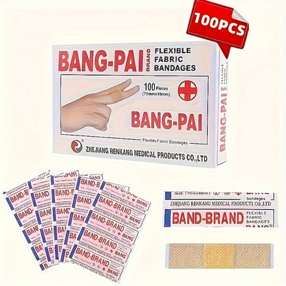 Bang-Pai Flexible Fabric Adhesive Bandages - 100pcs, Breathable, Waterproof, Essential for Home & Outdoor Use, Abrasion Protection