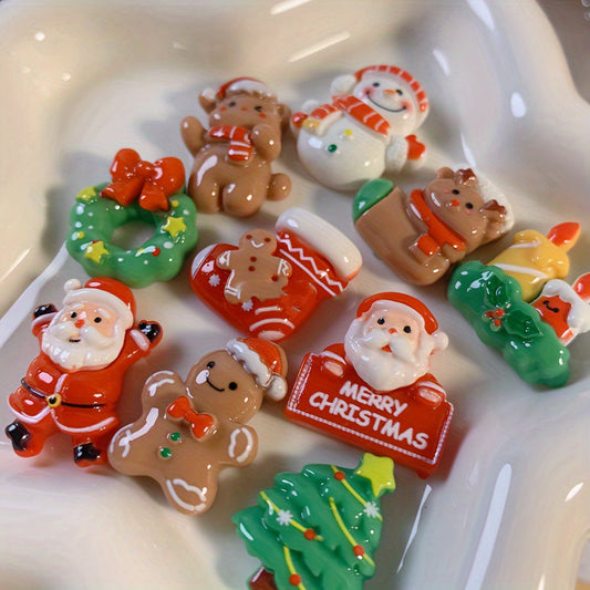 Set of 10 Christmas Refrigerator Magnets featuring Plastic Santa, Snowman, and Tree Figures. These Holiday Magnetic Stickers make for festive and decorative additions to your fridge, perfect for adding a touch of holiday cheer to your Home, Kitchen, or