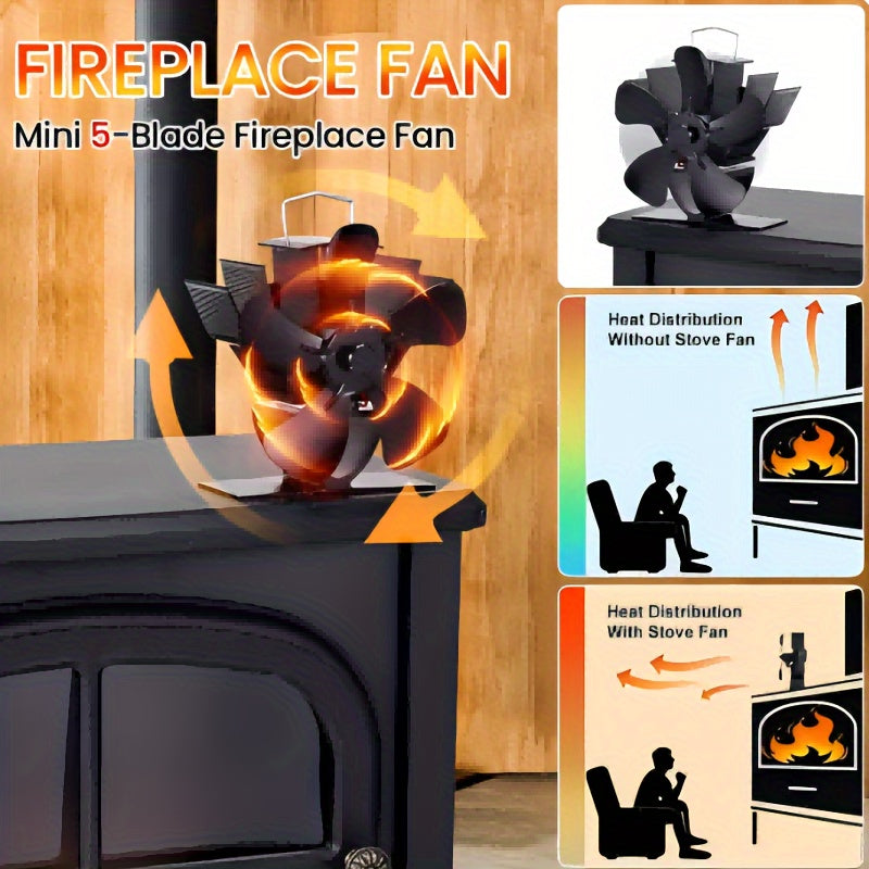 One Piece Wooden Stove Fan - Ideal for Wood/Log Burner, Fireplace, or Heater - Non-Electric and Quiet - Efficiently Circulates Warm Air to Conserve Fuel - Features 5-Blade Upgrade Design