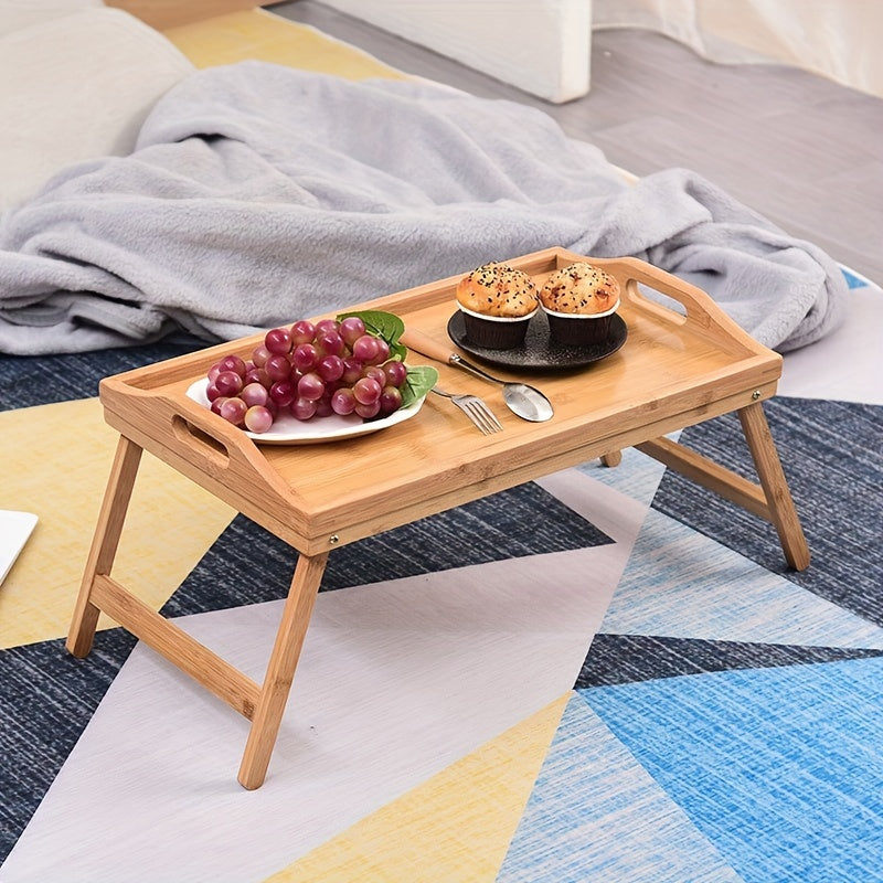 Multifunctional Bamboo Folding Table Bed - Convenient Laptop Desk with Tray & Handles, Perfect for Elderly, College Dorms & Outdoor Spaces