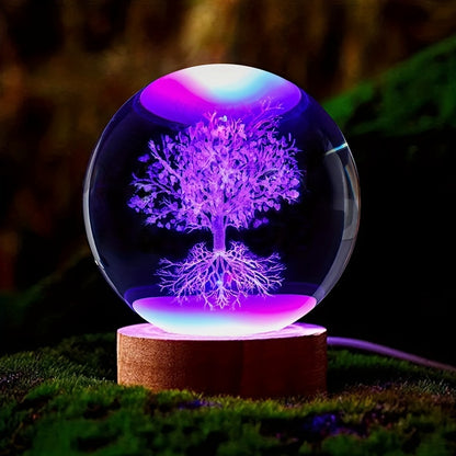 1 Tree of Life crystal ball night light, engraved with 3D glass plant design, perfect for gifts and home decor.