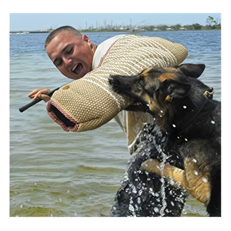 Durable jute training sleeve for large breeds like German Shepherds, ideal for outdoor training.