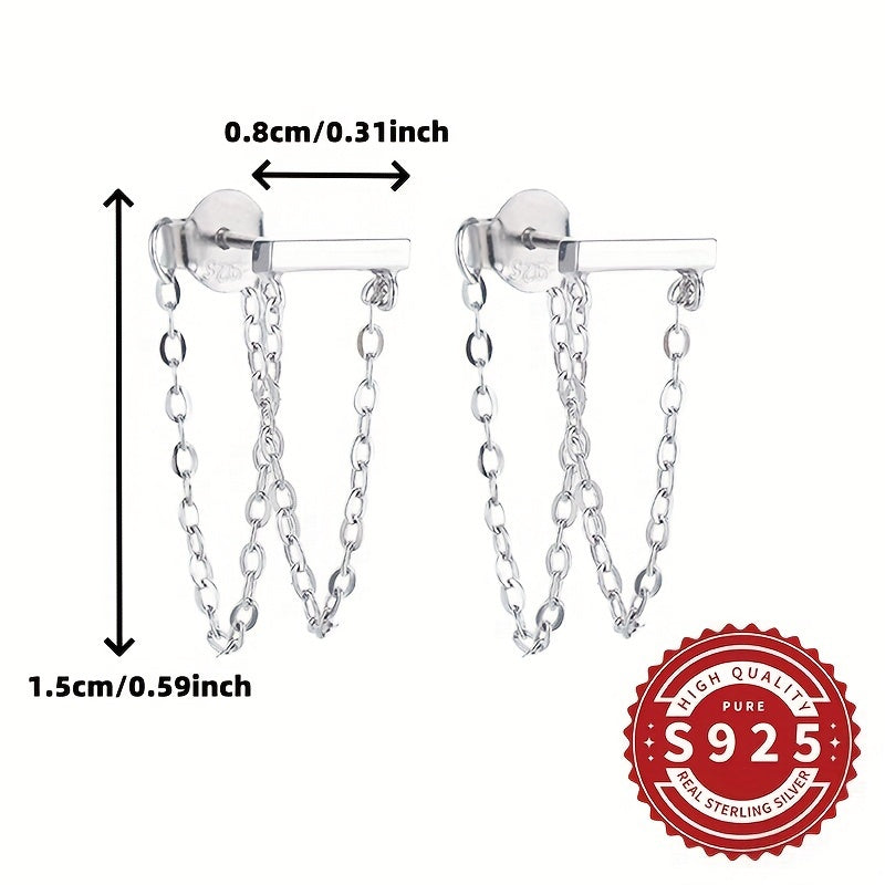 These chic ladies' earrings feature double chain tassels crafted from S925 silver, offering a stylish and minimalistic design perfect for both daily wear and special occasions. Lightweight at 1.88g, these earrings are hypoallergenic for comfortable wear.