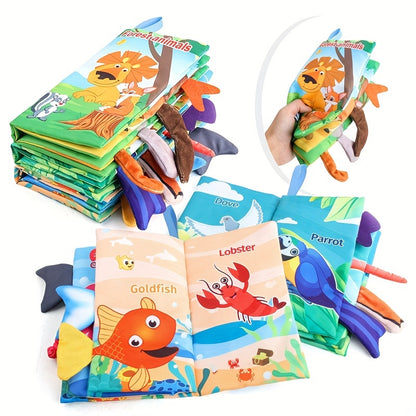 Diikamiiok Colorful Cloth Books for Young Children - Interactive Learning with Cartoon Animal Tails, Soft Fabric, Ages 12-72 months, Educational Toys