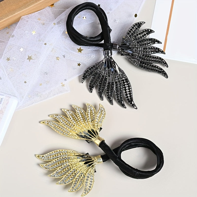 Chinese Style Golden Double Wing Hair Curler and Diamond Hair Band for Women, creating stylish bun hairstyles, an elegant hair accessory