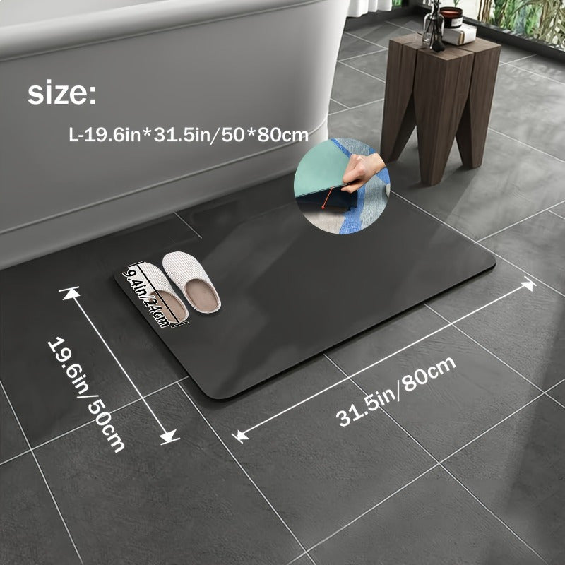 QuickDry Diatomaceous Earth Shower Mat, Super Absorbent & Anti-Slip, Durable Polyester material, Washable, Ideal for various areas, Modern Black with "Shower Room" Design, Odor-Free, Bath