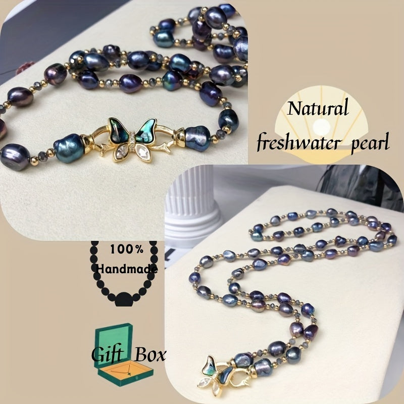 Vintage hip-hop style freshwater pearl necklace featuring baroque irregular beads, perfect for both weddings and casual attire. Comes with a gift box for easy gifting.