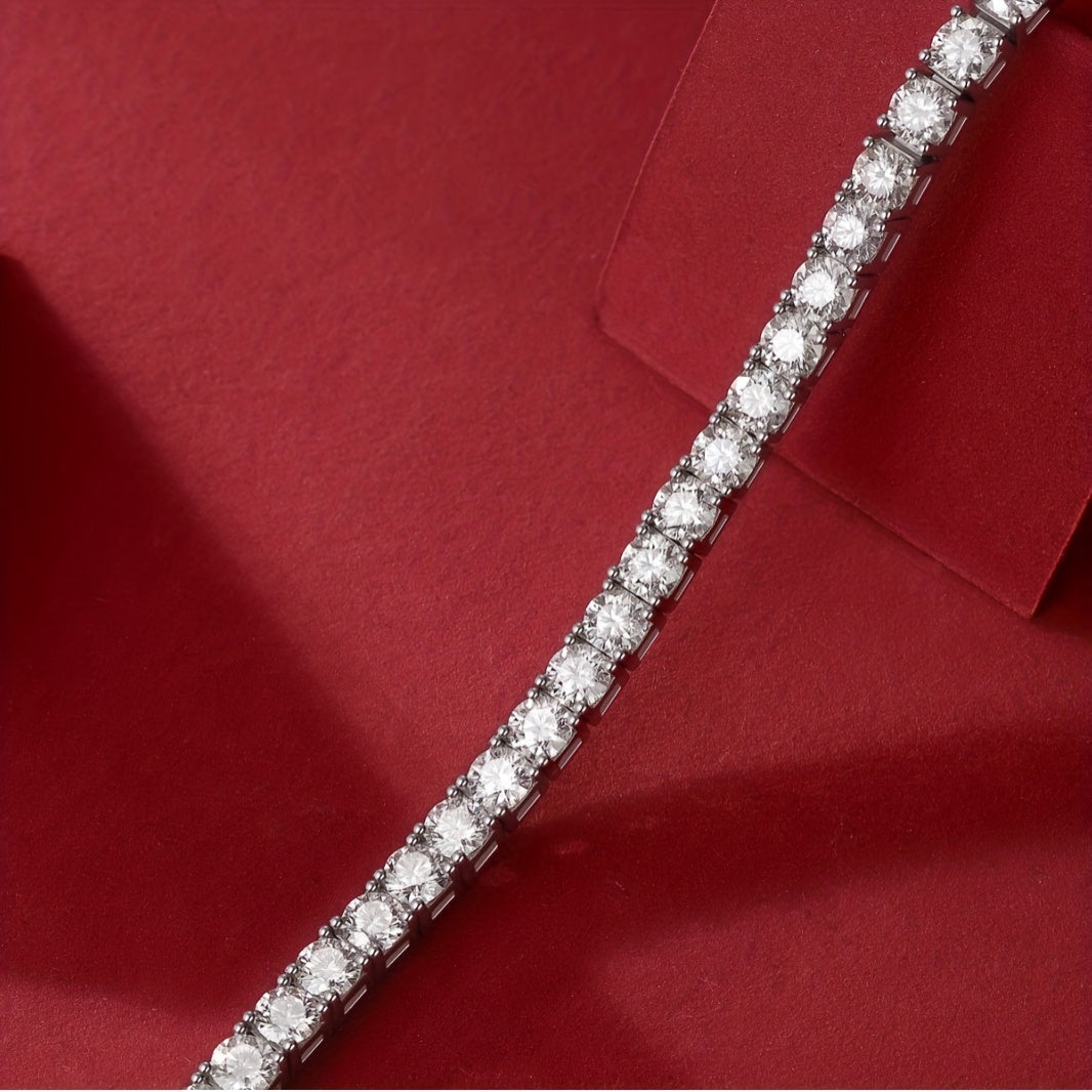 Luxurious 4mm Moissanite Tennis Bracelet with Invisible Clasp in S925 Sterling Silver - Glamorous Hip Hop Style Jewelry for Both Men and Women, Ideal for Couples Celebrating Anniversary, Birthday or Valentine's Day.