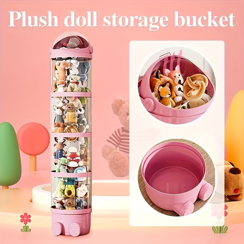 Waterproof round plastic doll storage bucket ideal for organizing dolls, stuffed animals, and puppets - great gift idea for Christmas or Halloween.