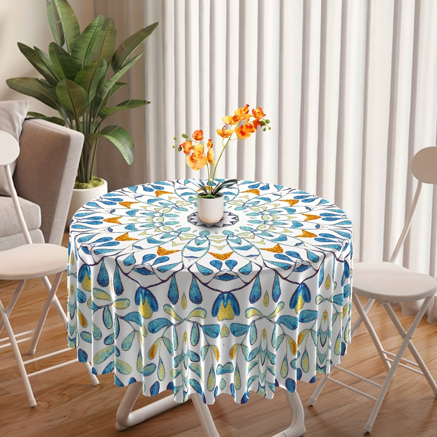 1pc Bright Large Flower Pattern Round Table Cloth for Dining and Decor