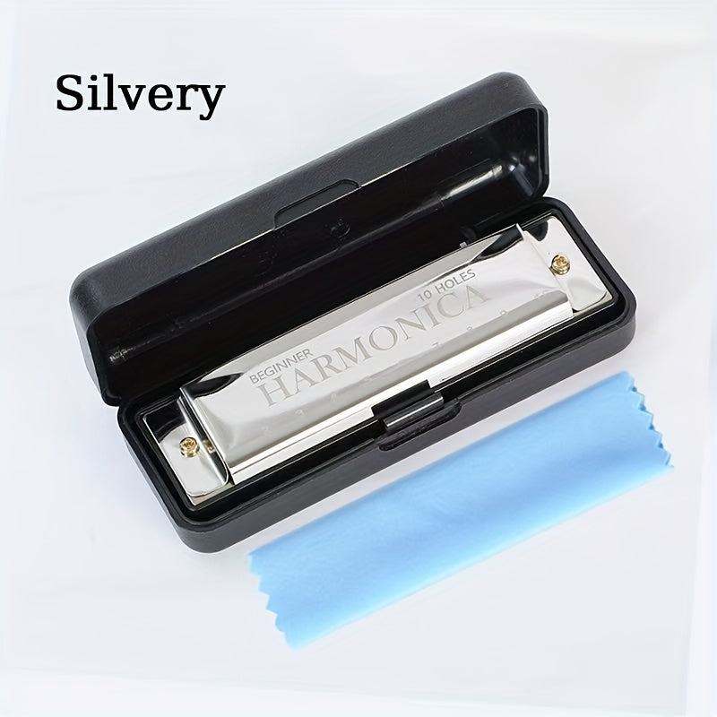 10-Hole C Key Professional Blues Harmonica with case, cloth, manual - perfect Eid gift for beginners, students, adults, and professionals.