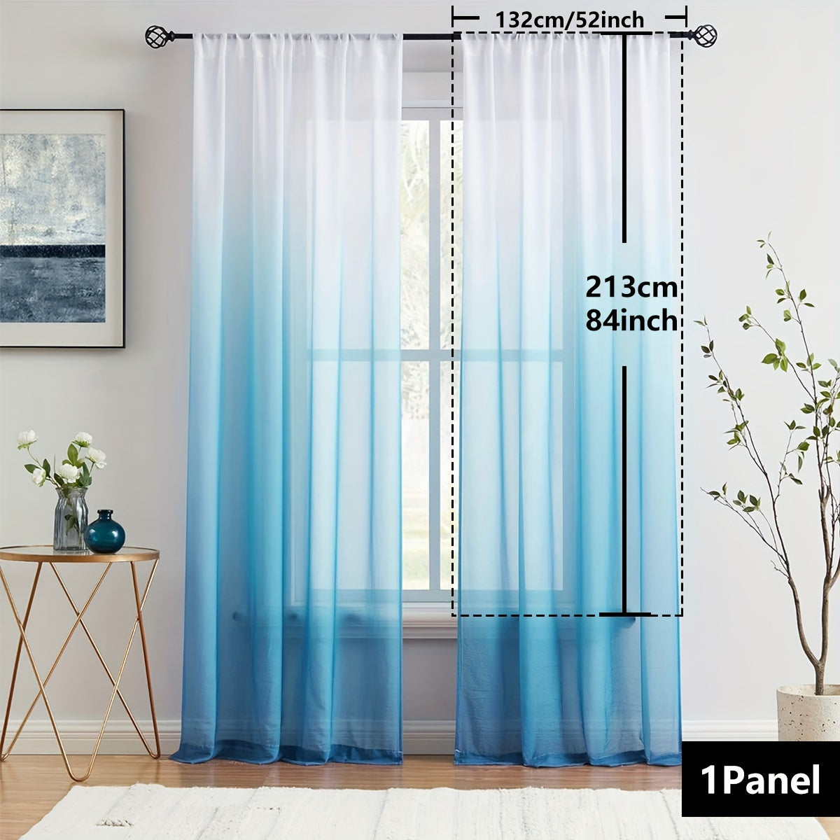 Elegant home decor - 1pc of gradient sheer curtains featuring top & bottom two-tone design in wear rod style.