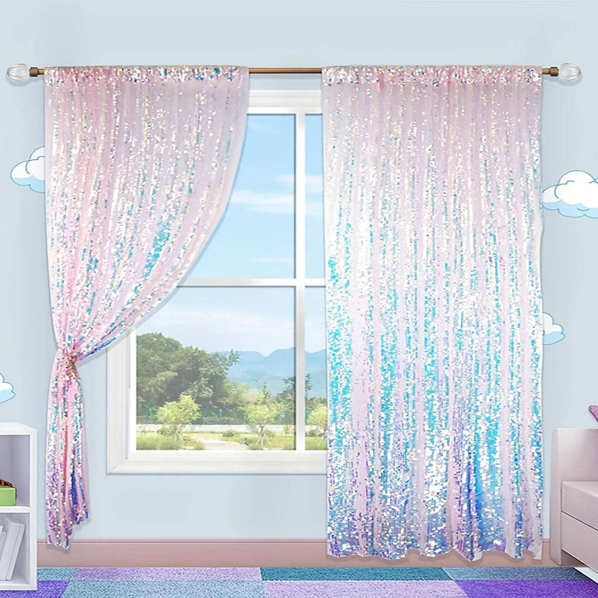 Blackout curtains with sequin decoration for the bedroom or living room - 1 piece