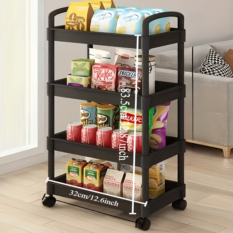 Versatile Mobile Utility Cart Organizer with Multi-Tier Storage, Sturdy Plastic Material, 360 Degree Swivel Wheels, Ideal for Various Rooms - Available in Black or White. Perfect for Living Room, Bathroom, Bedroom, Kitchen. Convenient and Durable Rolling