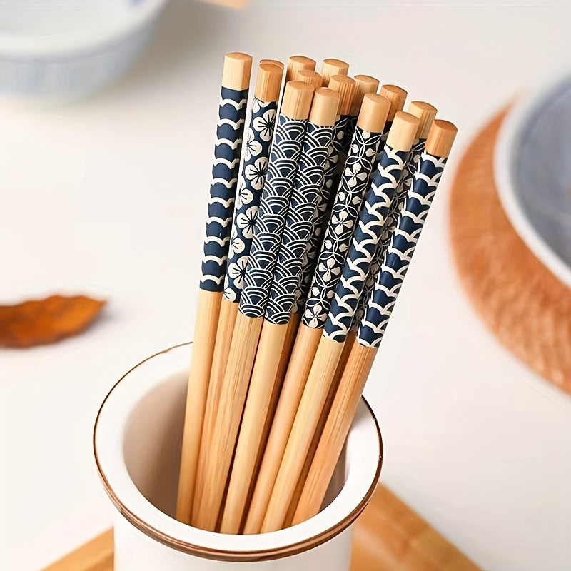 5 pairs of premium reusable bamboo chopsticks with multicolor non-slip design, lightweight and dishwasher safe.