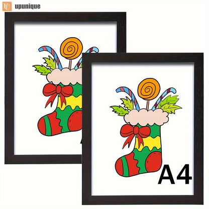 Versatile A4 Youngsters' Artist Frame, Black/White/Light Wood Grain, Ideal for Gifts & School Projects, Perfect for Christmas