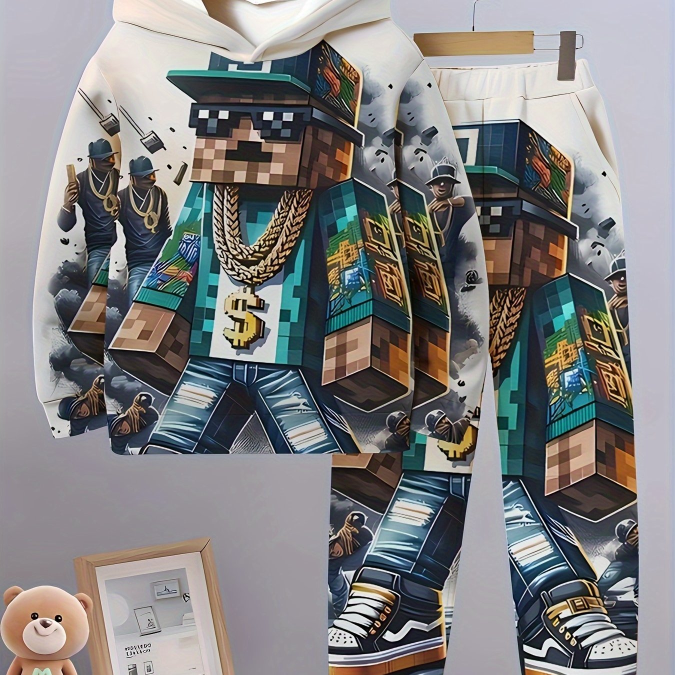 Boys' 2-piece 3D print character hoodie and pants set for spring and autumn, perfect for outdoor activities. Great as gifts.